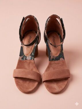 Jeffrey Campbell Dusty Rose Suede Floral Ankle-Strap Block Heels